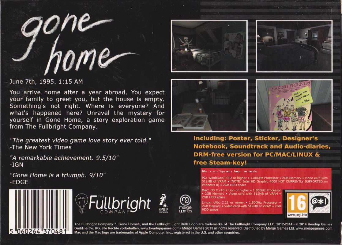 Back Cover for Gone Home (Linux and Macintosh and Windows)