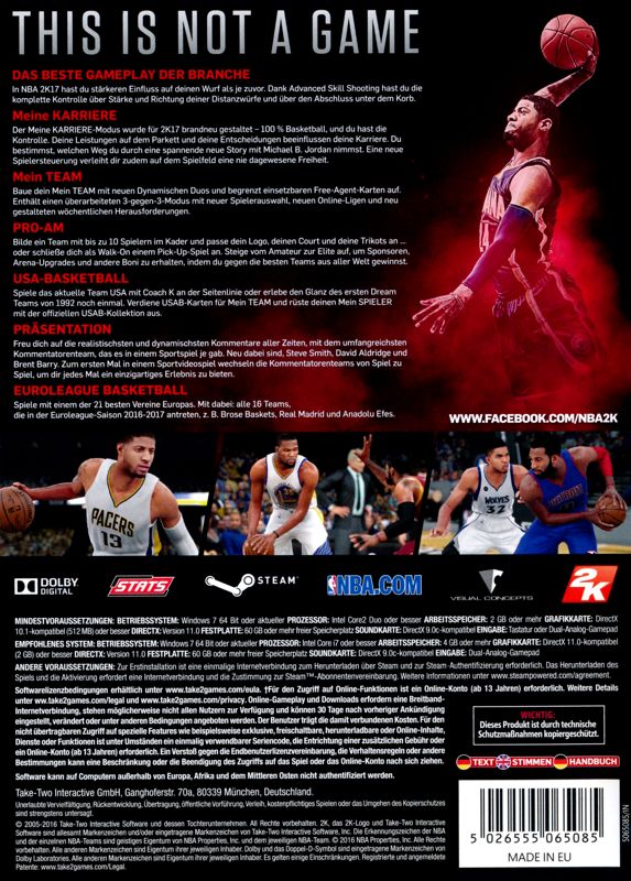 Back Cover for NBA 2K17 (Windows)