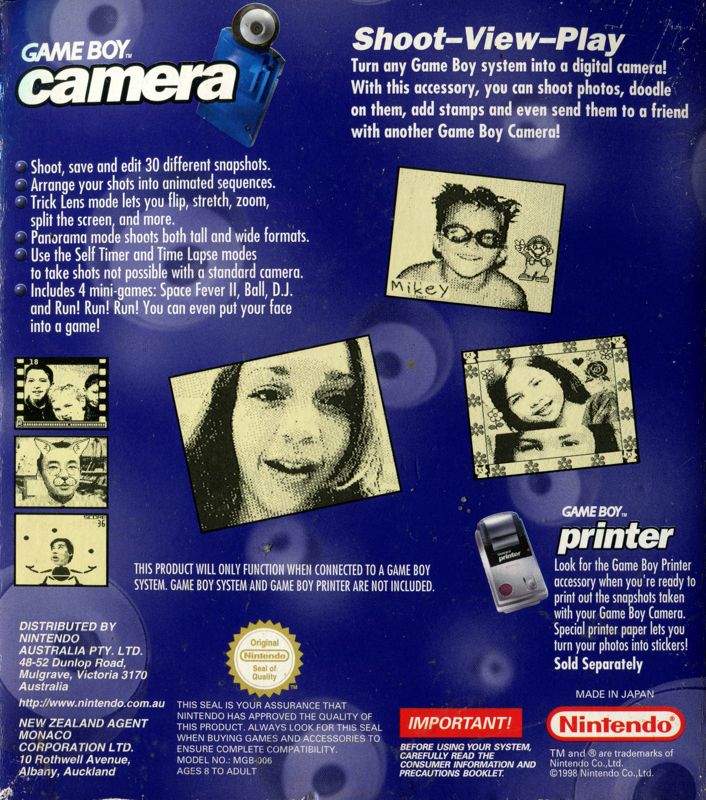 Game Boy Camera (included games) cover or packaging material - MobyGames