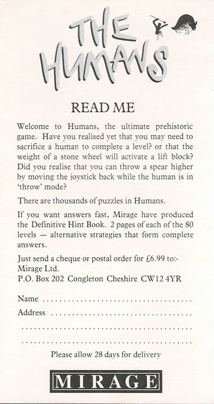 Advertisement for The Humans (DOS) (3,5'' Disk release): Hint Book