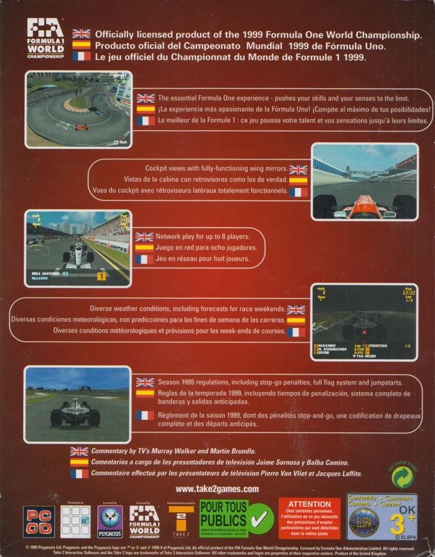 Back Cover for Formula One 99 (Windows)