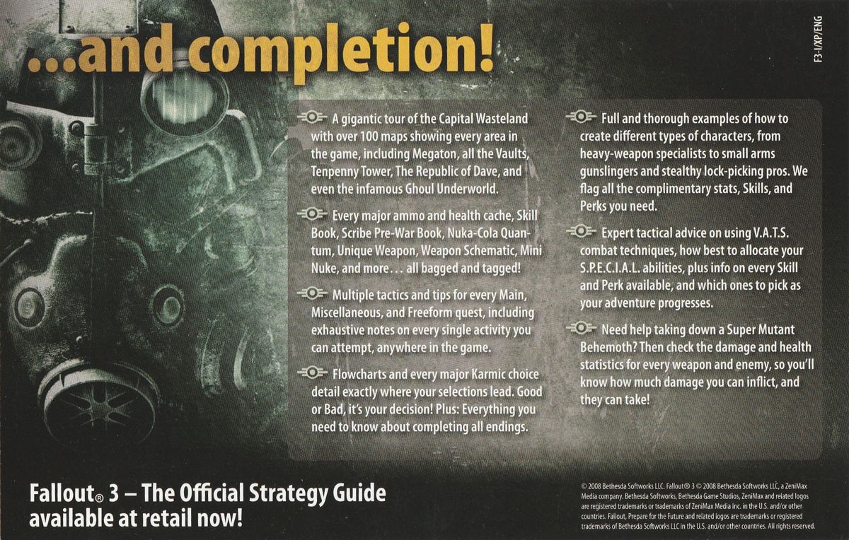 Advertisement for Fallout 3 (Windows): Official Strategy Guide - Back