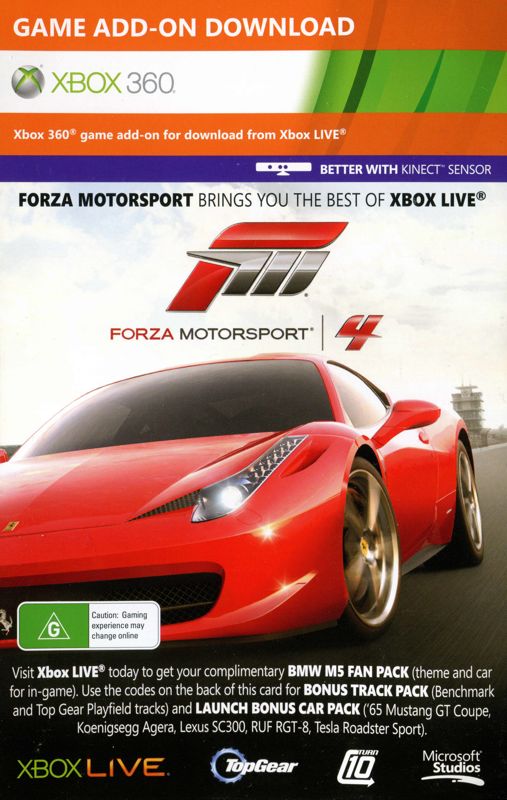 Extras for Forza Motorsport 4 (Xbox 360): DLC card - front
