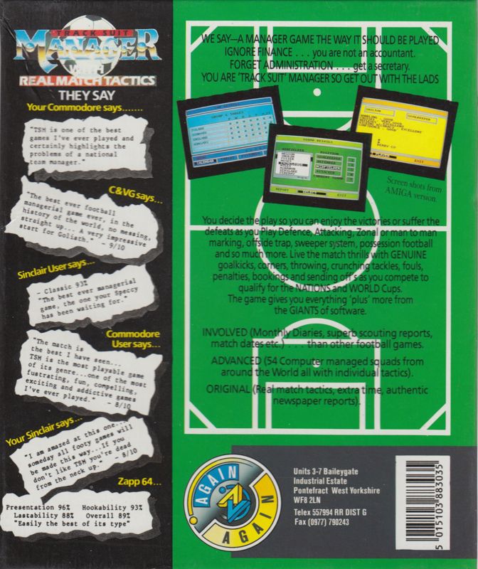 Back Cover for Tracksuit Manager (Atari ST)