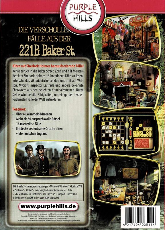 Back Cover for The Lost Cases of 221B Baker St. (Windows) (Purple Hills release)