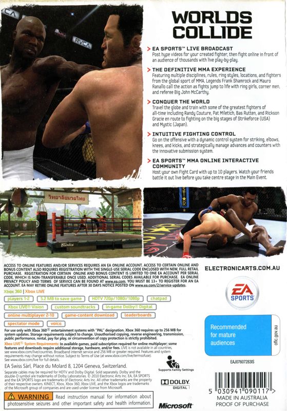 Back Cover for EA Sports MMA (Xbox 360)