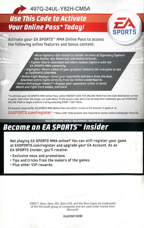 Manual for EA Sports MMA (Xbox 360): Back