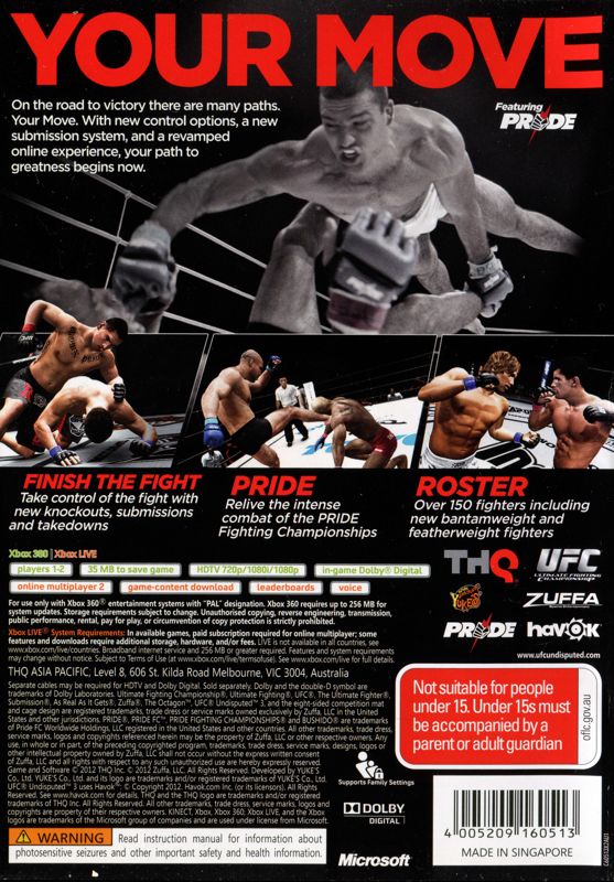 Back Cover for UFC Undisputed 3 (Xbox 360)