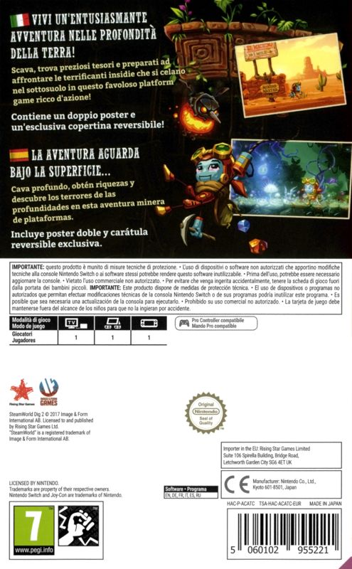 Back Cover for SteamWorld Dig 2 (Nintendo Switch)