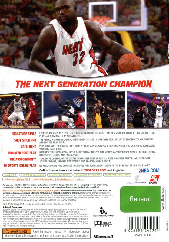 Back Cover for NBA 2K7 (Xbox 360)