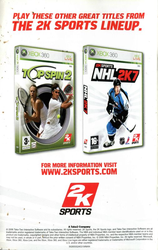 Manual for NBA 2K7 (Xbox 360): Back