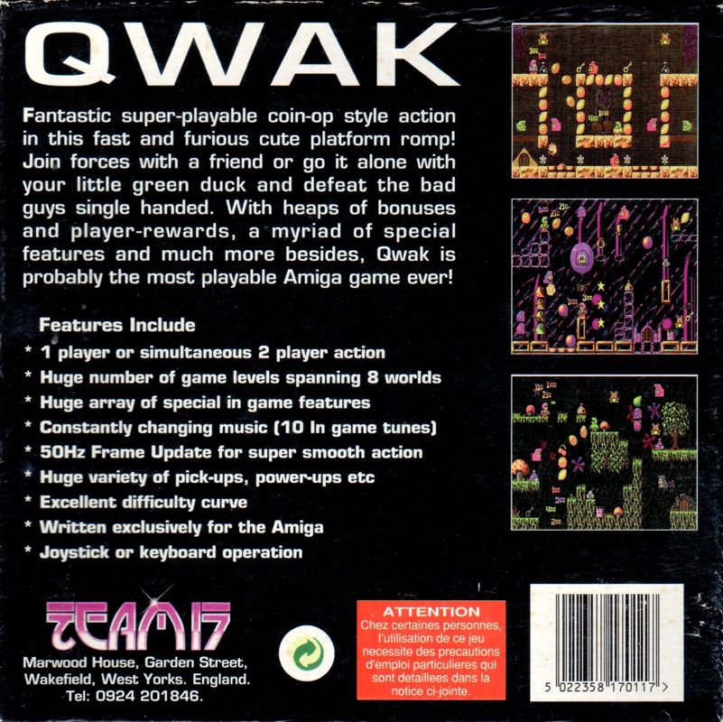 Back Cover for Qwak (Amiga)