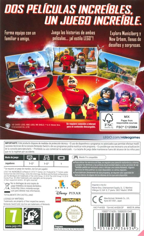 Back Cover for LEGO The Incredibles (Nintendo Switch)