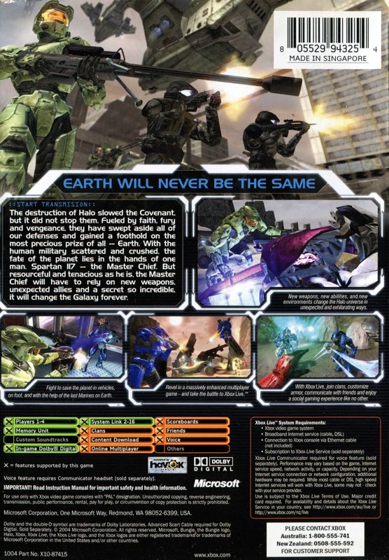 Back Cover for Halo 2 (Xbox)