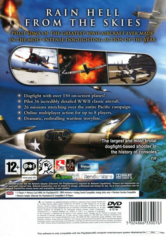 Back Cover for Heroes of the Pacific (PlayStation 2)