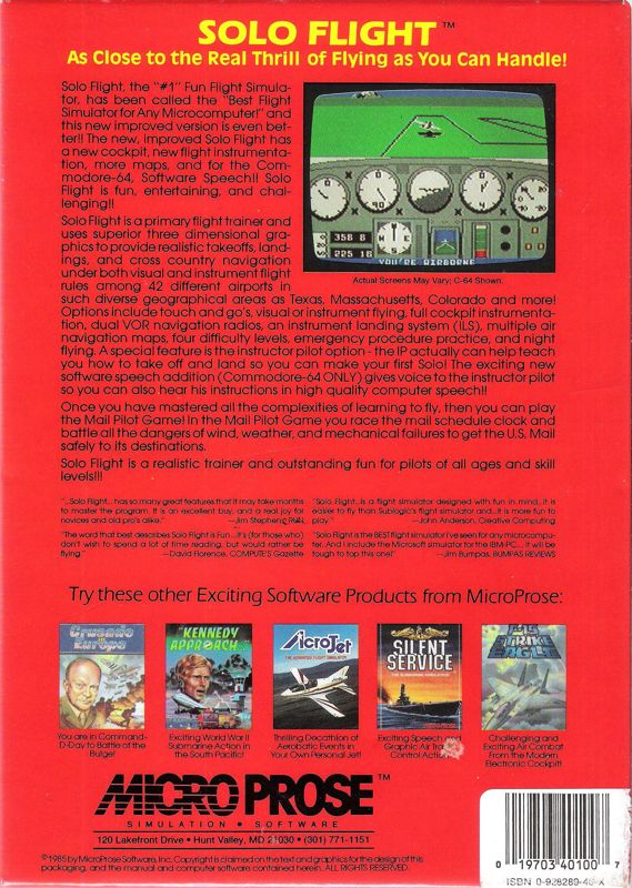Back Cover for Solo Flight: 2nd Edition (PC Booter) (Re-release)