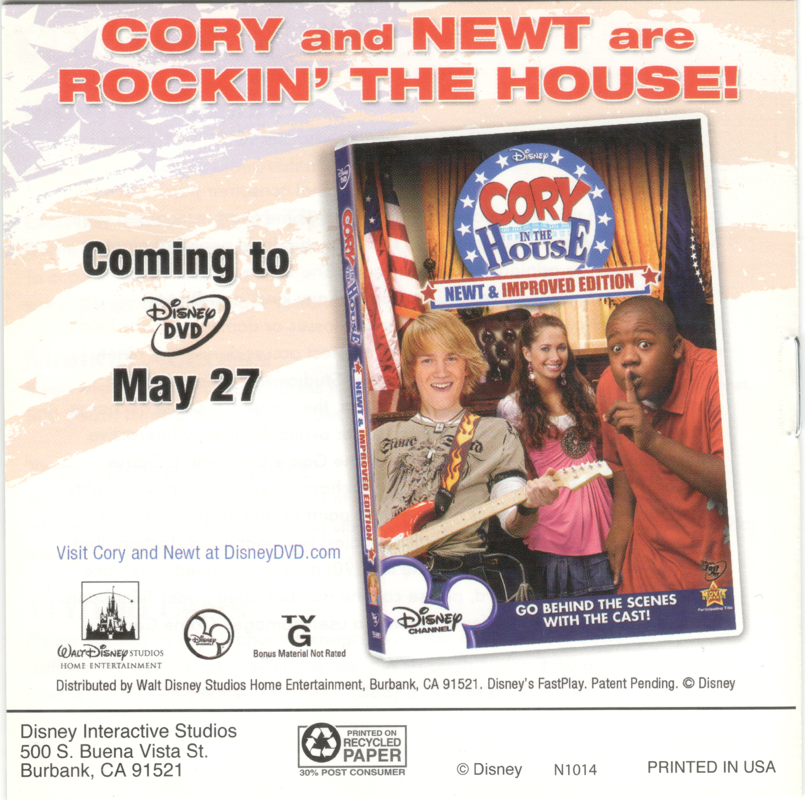 Manual for Disney Cory in the House (Nintendo DS): Back