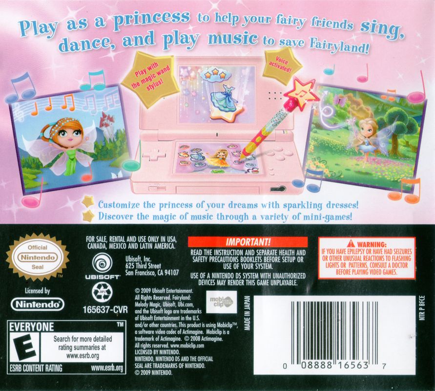 Back Cover for Fairyland: Melody Magic (Nintendo DS)