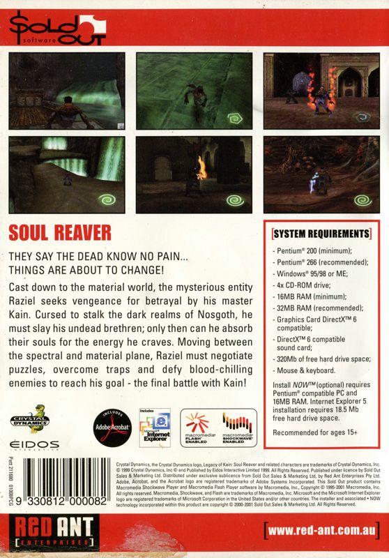 Back Cover for Legacy of Kain: Soul Reaver (Windows) (Big Bytes release)