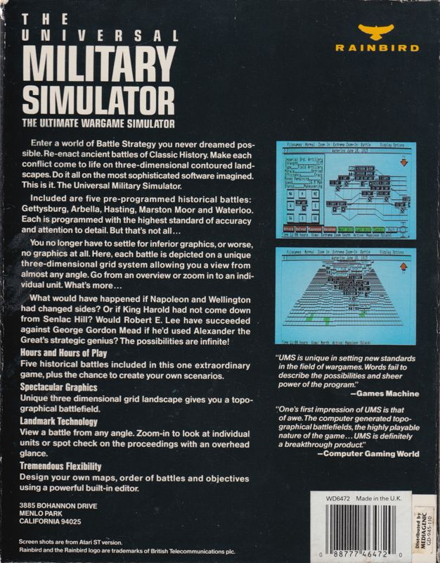 Back Cover for UMS: The Universal Military Simulator (Amiga)