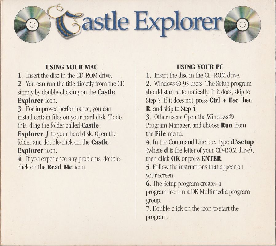 Inside Cover for Castle Explorer (Macintosh and Windows 3.x) (Budget release): Outer