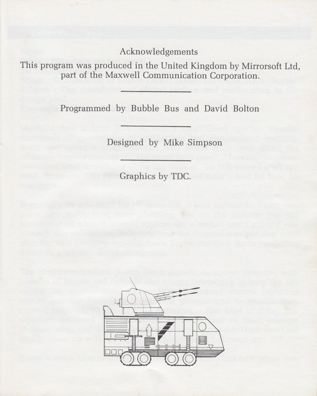 Manual for Final Frontier (DOS): Acknowledgements