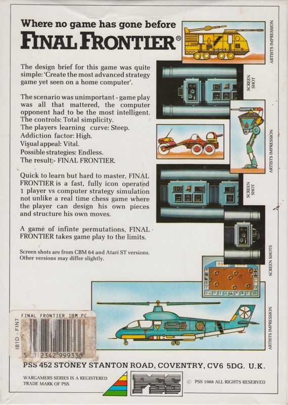 Back Cover for Final Frontier (DOS)