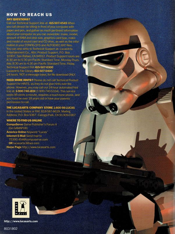 Manual for The LucasArts Archives: Vol. II - Star Wars Collection (DOS and Windows): Back