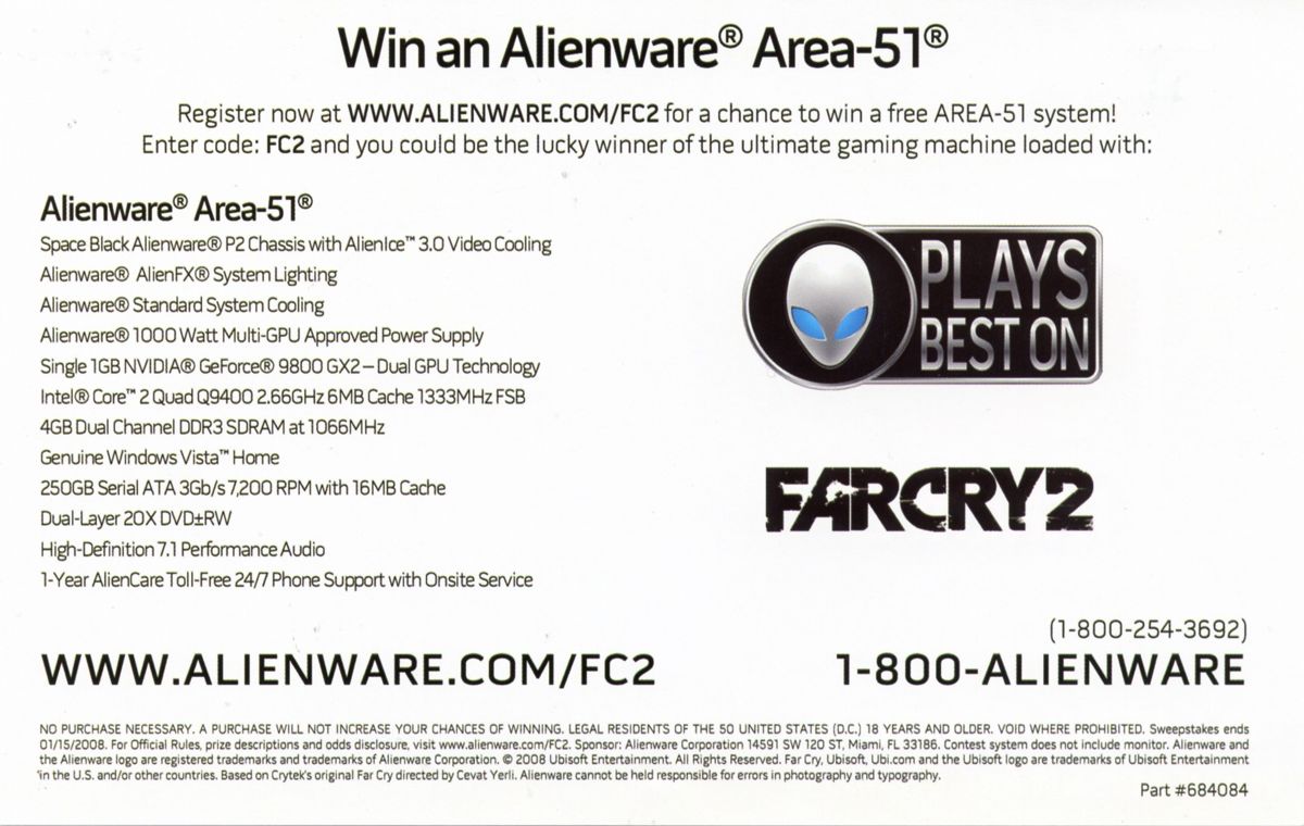 Advertisement for Far Cry 2 (Windows): Alienware - Back