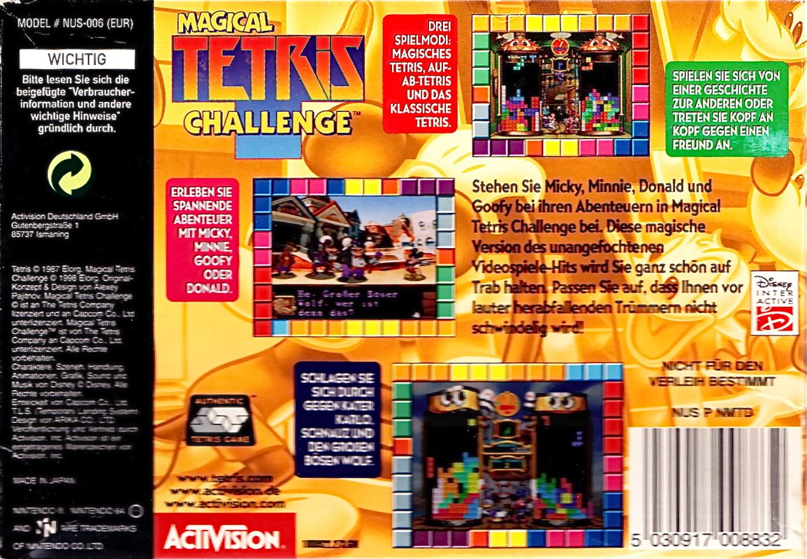 Back Cover for Magical Tetris Challenge (Nintendo 64)