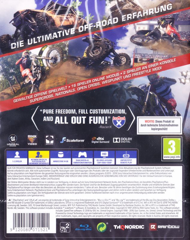 Back Cover for MX vs ATV All Out (PlayStation 4)