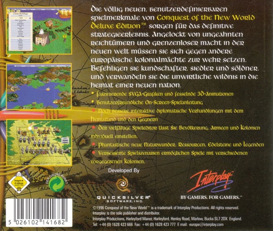 Other for Conquest of the New World: Deluxe Edition (DOS) (Dice Multimedia release): Jewel Case - Back