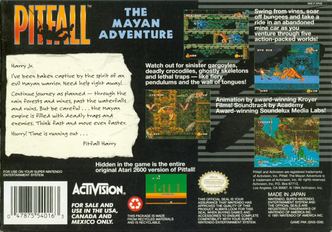 Back Cover for Pitfall: The Mayan Adventure (SNES)