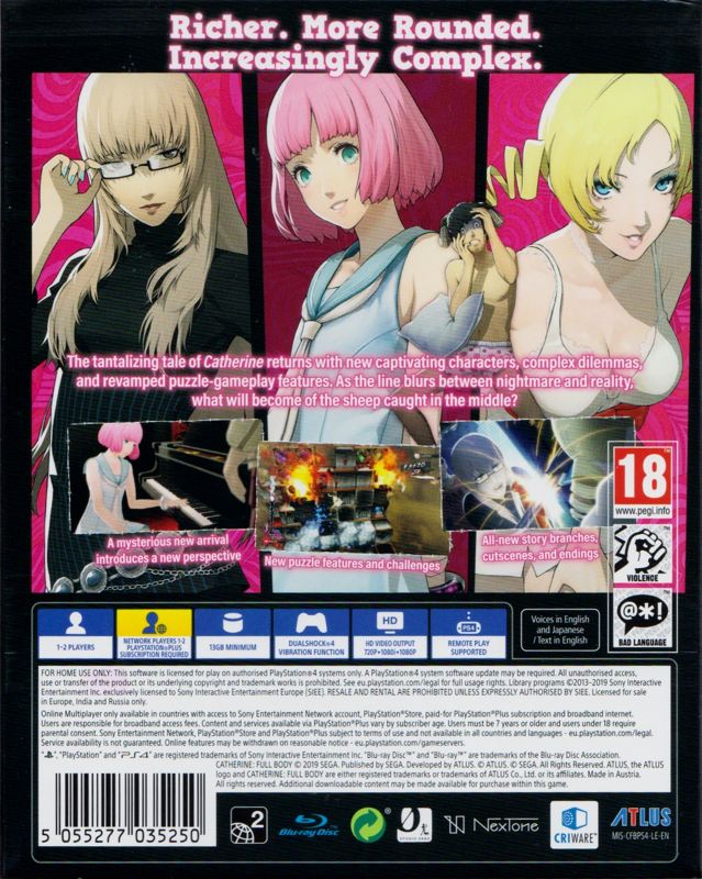 Other for Catherine: Full Body (Heart's Desire Premium Edition) (PlayStation 4) (Sleeved Box): Sleeve - Steel Book Case - Back