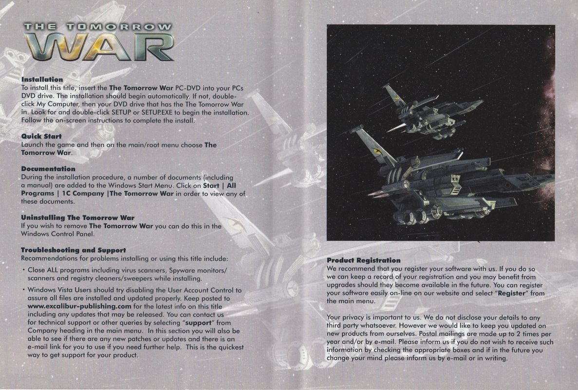 Inside Cover for The Tomorrow War (Windows) (Excalibur's Extra Play release)