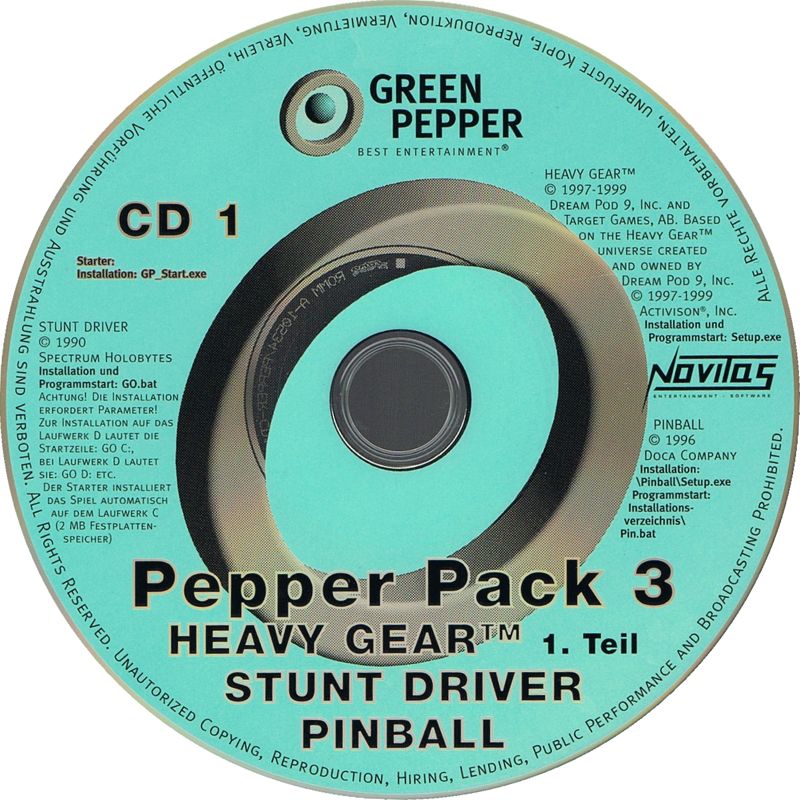 Media for Pepper Pack 3 (DOS and Windows): Stunt Driver / Pinball / Heavy Gear (pt.1)