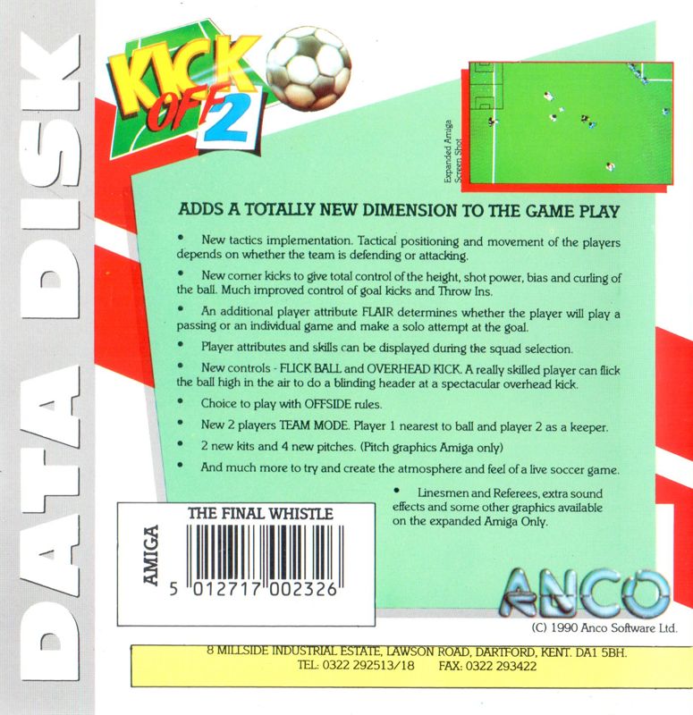 Back Cover for Kick Off 2: The Final Whistle (Amiga)