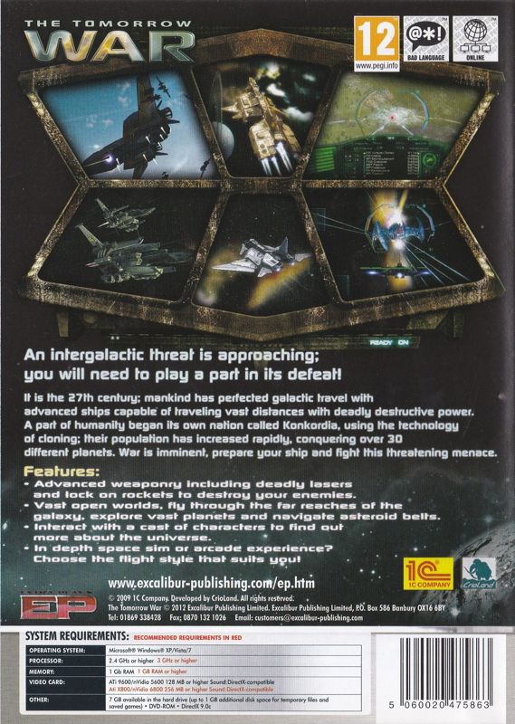 Back Cover for The Tomorrow War (Windows) (Excalibur's Extra Play release)