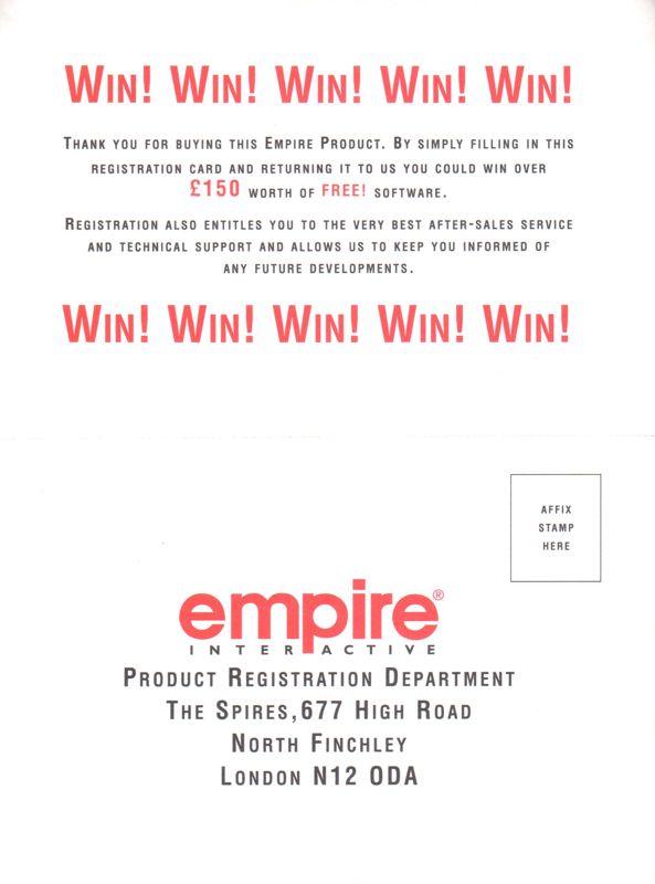 Extras for Award Winners: Platinum Edition (Amiga): Registration Card - Front