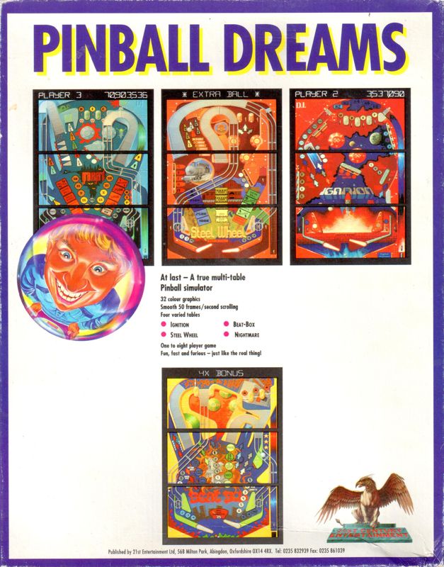 Back Cover for Pinball Dreams (Amiga) ("Amiga Zool Pack" Edition)