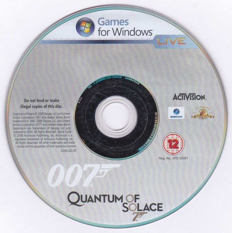 Media for 007: Quantum of Solace (Windows) (Release with PEGI rating)