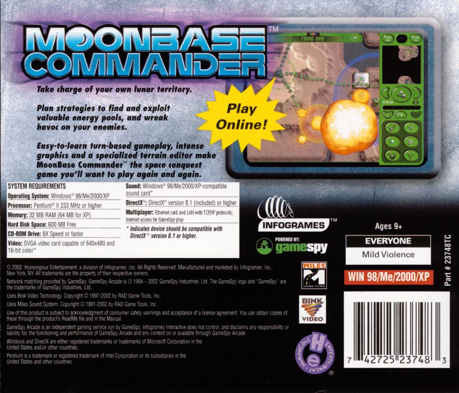 Other for Moonbase Commander (Windows): Jewel Case - Back