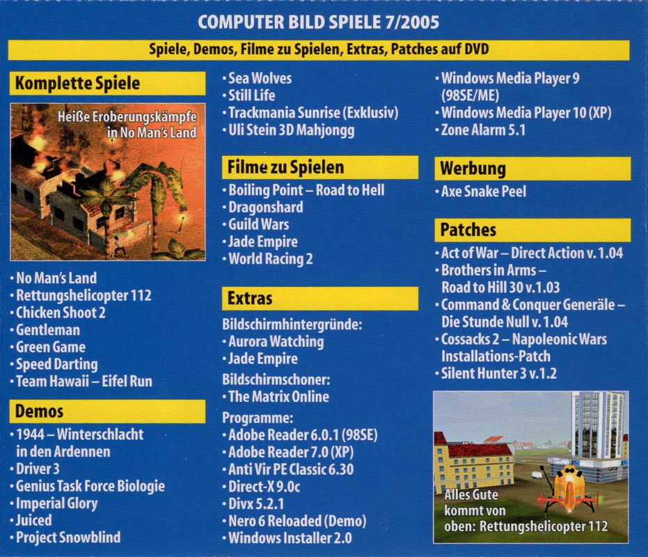 Back Cover for No Man's Land (Windows) (ComputerBILD Spiele covermount 7/2005)
