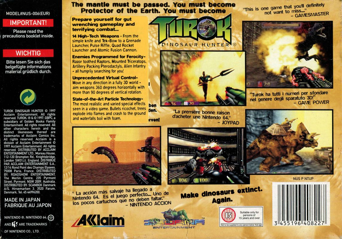 Back Cover for Turok: Dinosaur Hunter (Nintendo 64)