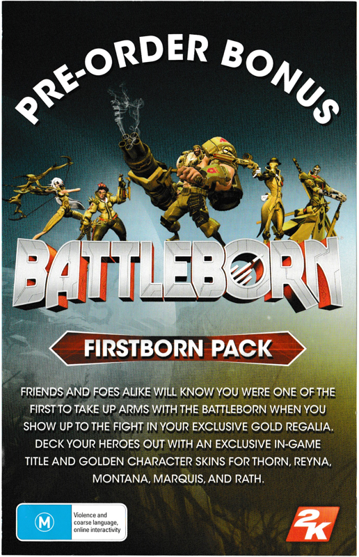 Extras for Battleborn (Windows): "Firstborn pack" voucher - front