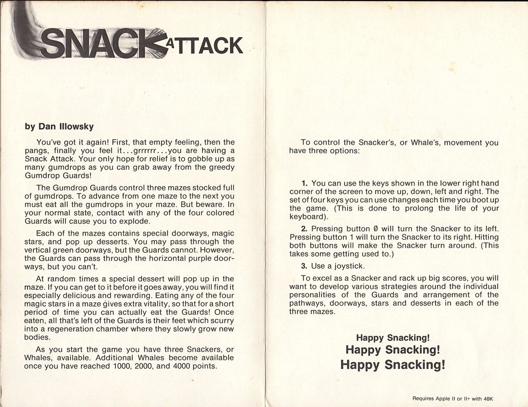 Inside Cover for Snack Attack (Apple II)