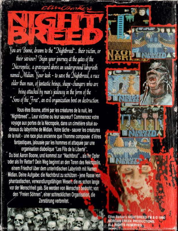 Back Cover for Clive Barker's Nightbreed: The Action Game (Commodore 64)