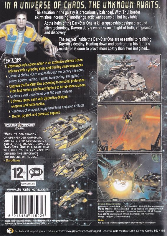 Back Cover for Darkstar One (Windows) (White Label release)