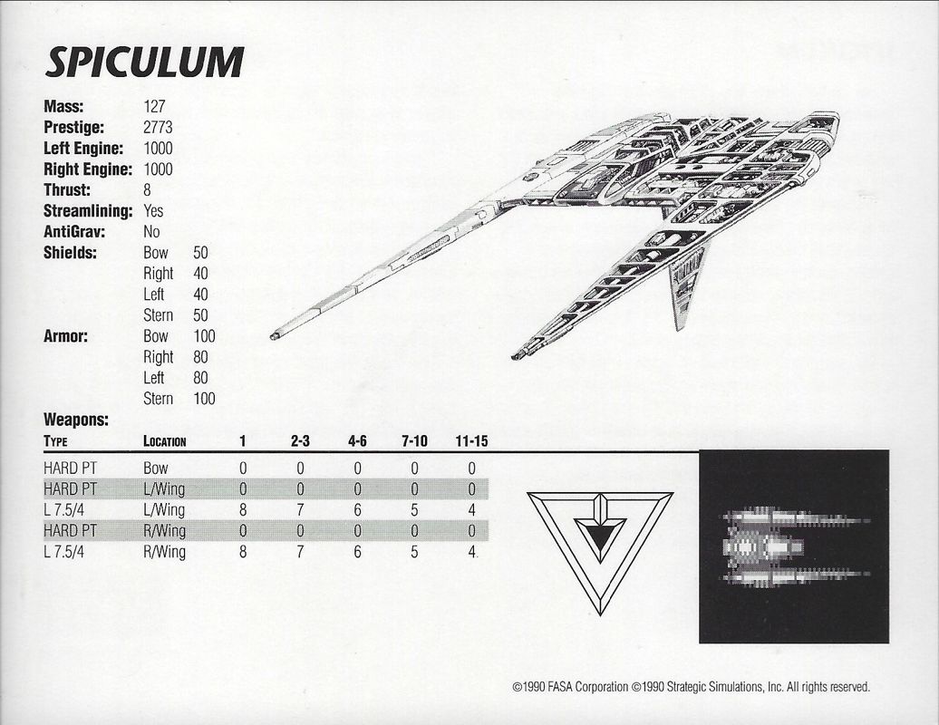 Extras for Renegade Legion: Interceptor (DOS) (3.5" floppy release): Ship Profile Card - Spiculum