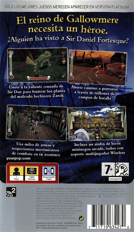 Back Cover for MediEvil: Resurrection (PSP) (Platinum release)